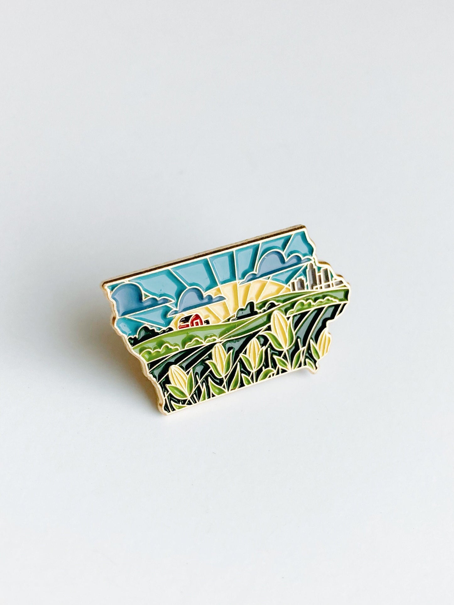 Iowa Enamel Pin | Gold Soft Enamel Pin | Illustrated United State Pin | Butterfly Clasp | 1.25"