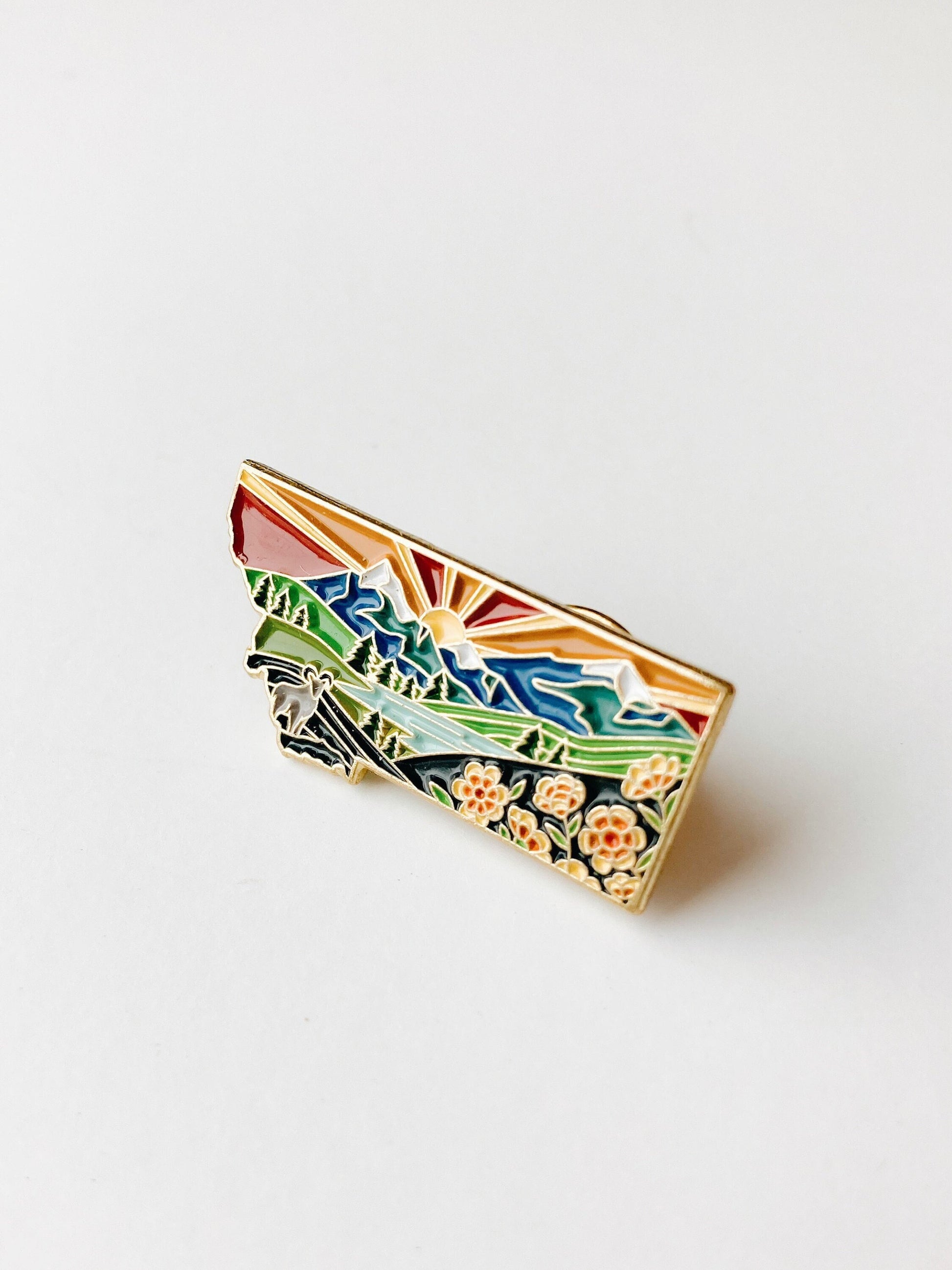 Montana Enamel Pin | Gold Soft Enamel Pin | Illustrated United States Pin | Butterfly Clasp | 1.25"