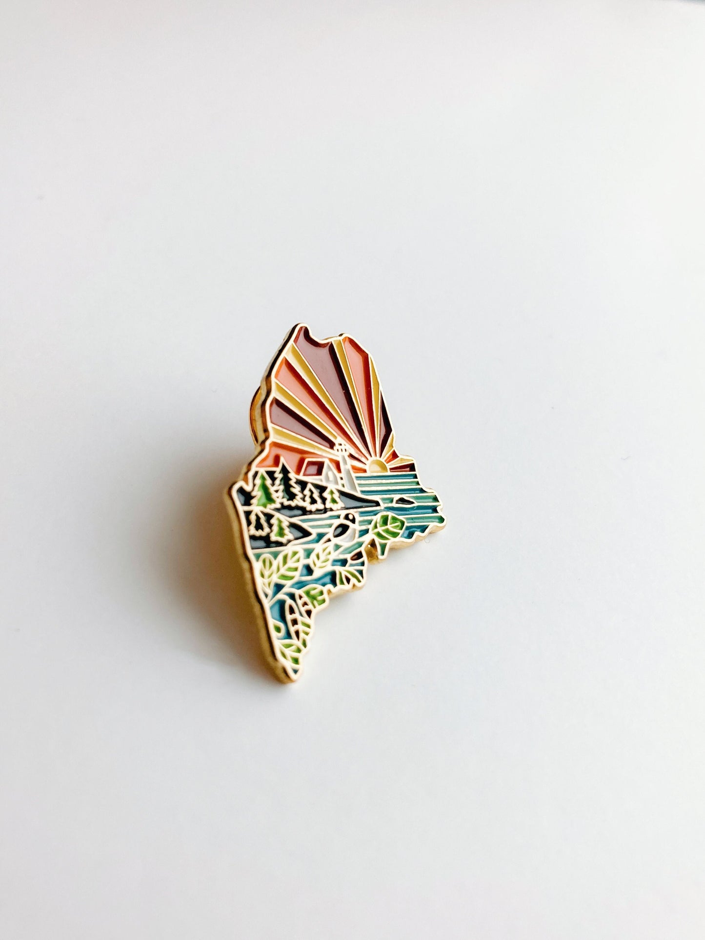 Maine Enamel Pin | Gold Soft Enamel Pin | Illustrated United States Pin | Butterfly Clasp | 1.25"