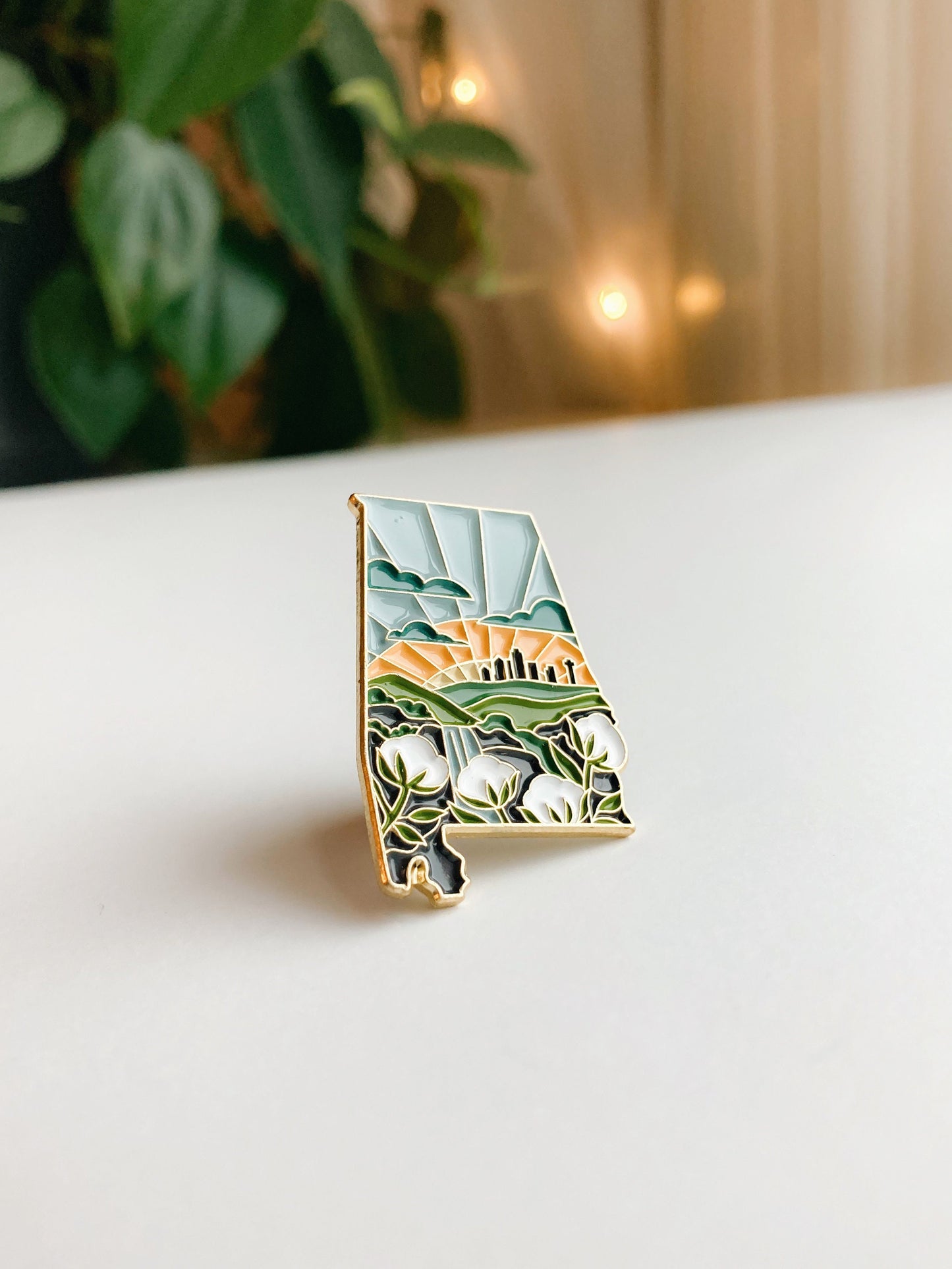 Alabama Enamel Pin | Gold Soft Enamel Pin | Illustrated United States Pin | Butterfly Clasp | 1.25"