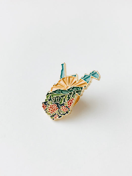 West Virginia Enamel Pin | Gold Soft Enamel Pin | Illustrated United States Pin | Butterfly Clasp | 1.25"