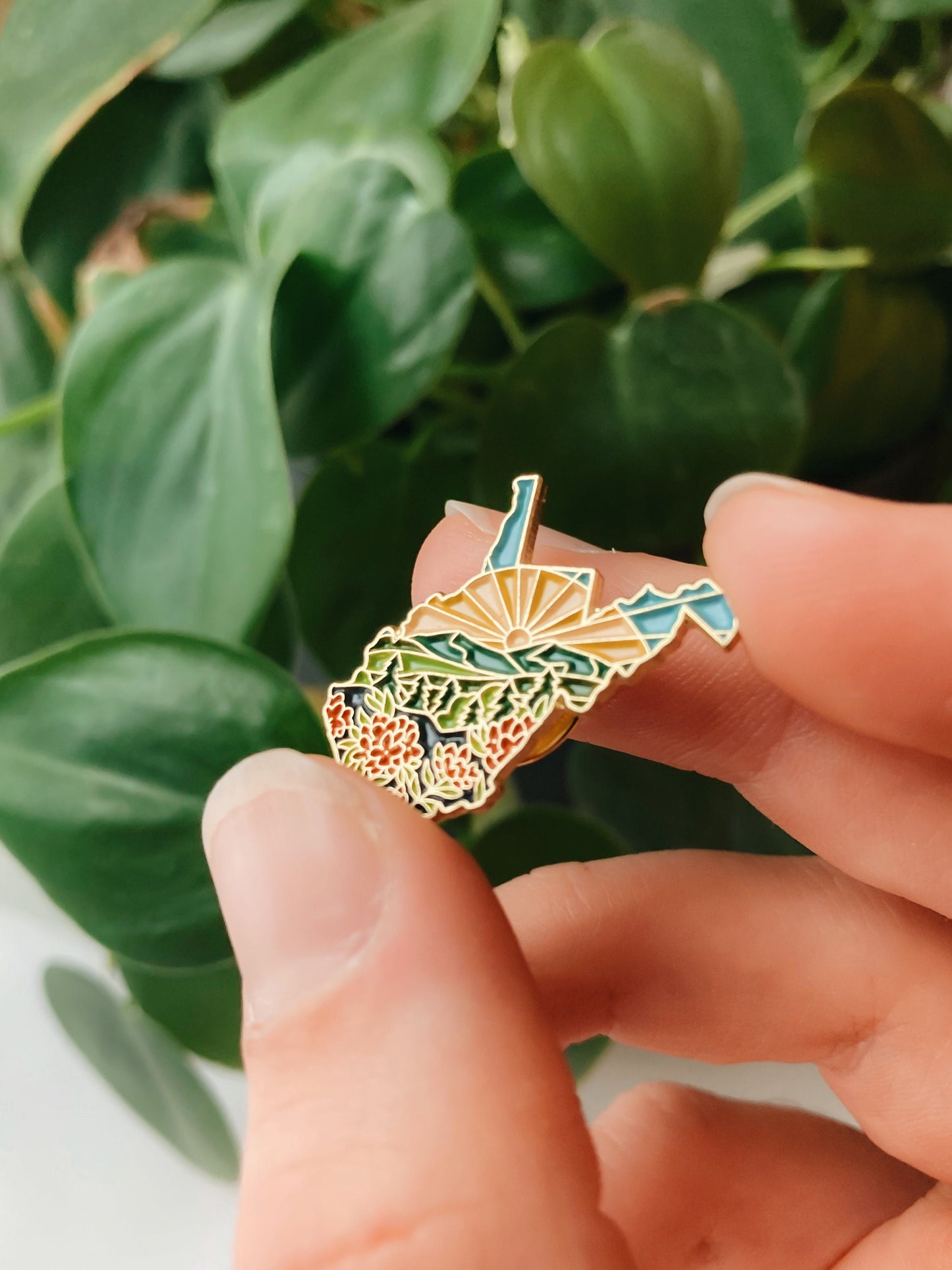 West Virginia Enamel Pin | Gold Soft Enamel Pin | Illustrated United States Pin | Butterfly Clasp | 1.25"