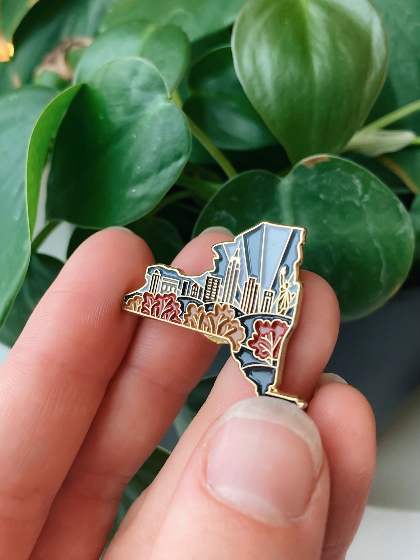 New York Enamel Pin | Gold Soft Enamel Pin | Illustrated United States Pin | Butterfly Clasp | 1.25"
