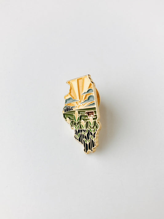 Illinois Enamel Pin | Gold Soft Enamel Pin | Illustrated United States Pin | Butterfly Clasp | 1.25"