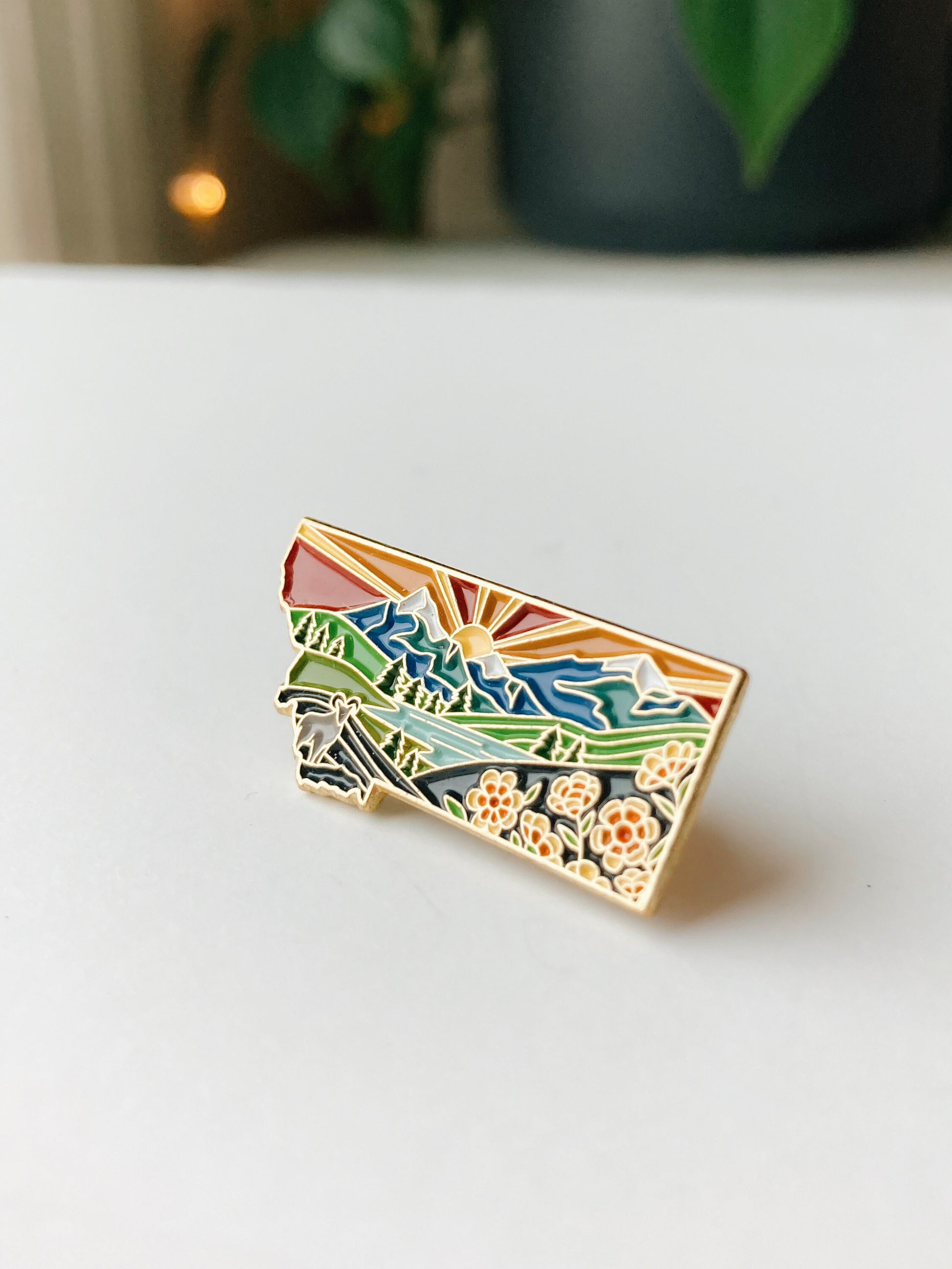 Montana Enamel Pin | Gold Soft Enamel Pin | Illustrated United States Pin | Butterfly Clasp | 1.25"