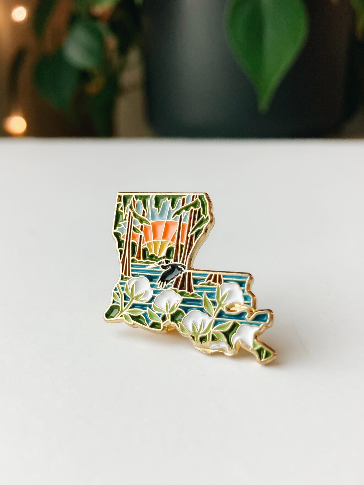 Louisiana Enamel Pin | Gold Soft Enamel Pin | Illustrated United States Pin | Butterfly Clasp | 1.25"