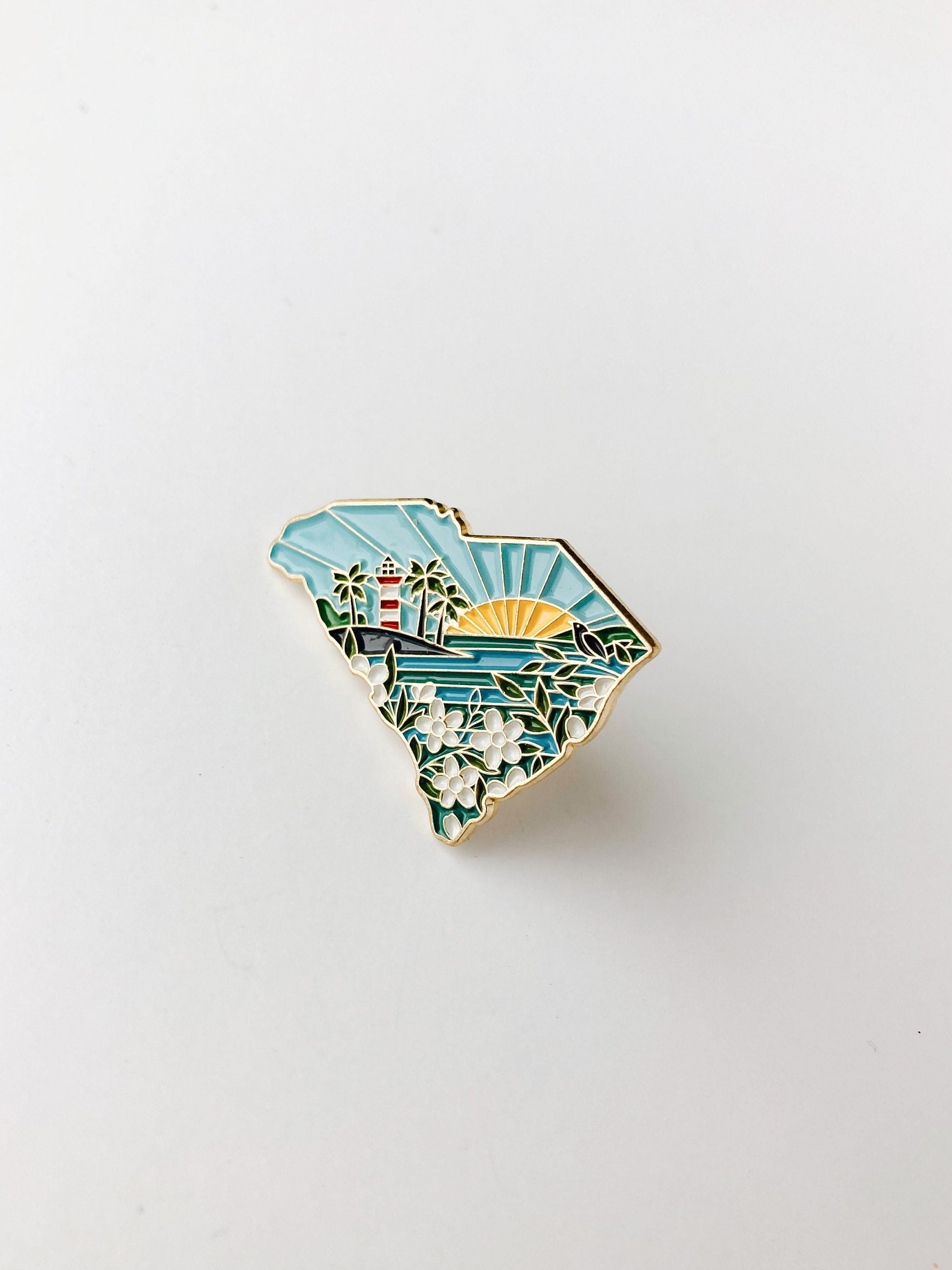 South Carolina Enamel Pin | Gold Soft Enamel Pin | Illustrated United States Pin | Butterfly Clasp | 1.25"
