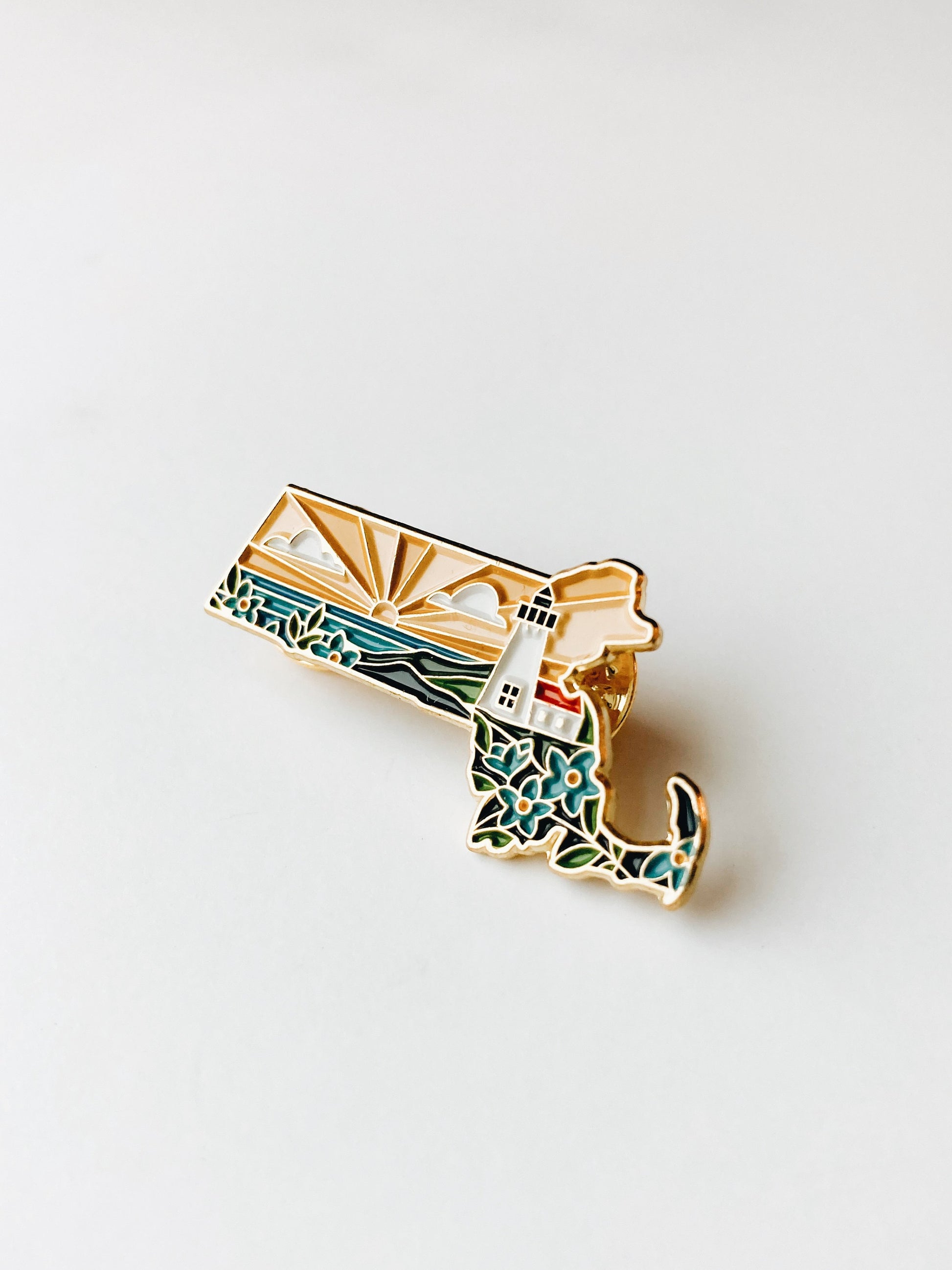 Massachusetts Enamel Pin | Gold Soft Enamel Pin | Illustrated United States Pin | Butterfly Clasp | 1.25"