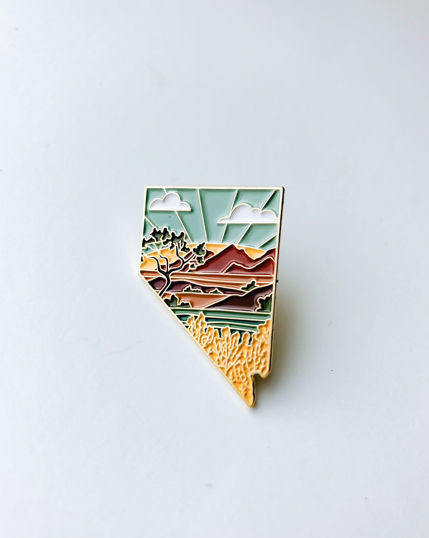Nevada Enamel Pin | Gold Soft Enamel Pin | Illustrated United State Pin | Butterfly Clasp | 1.25"