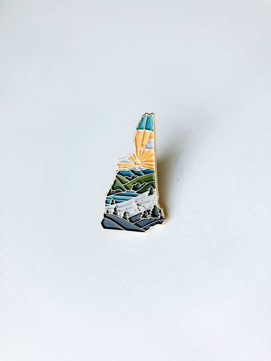 New Hampshire Enamel Pin | Gold Soft Enamel Pin | Illustrated United State Pin | Butterfly Clasp | 1.25"