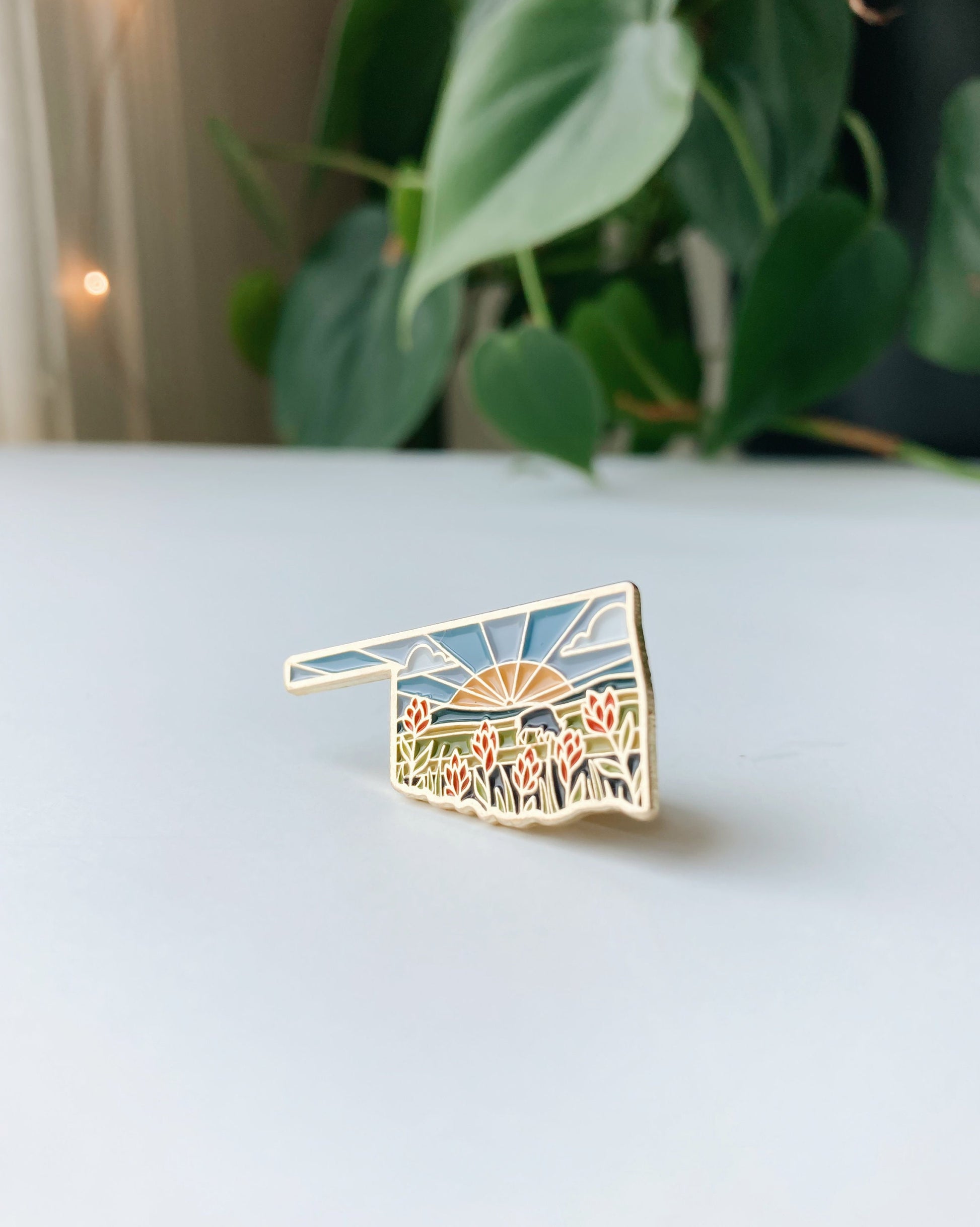 Oklahoma Enamel Pin | Gold Soft Enamel Pin | Illustrated United State Pin | Butterfly Clasp | 1.25"