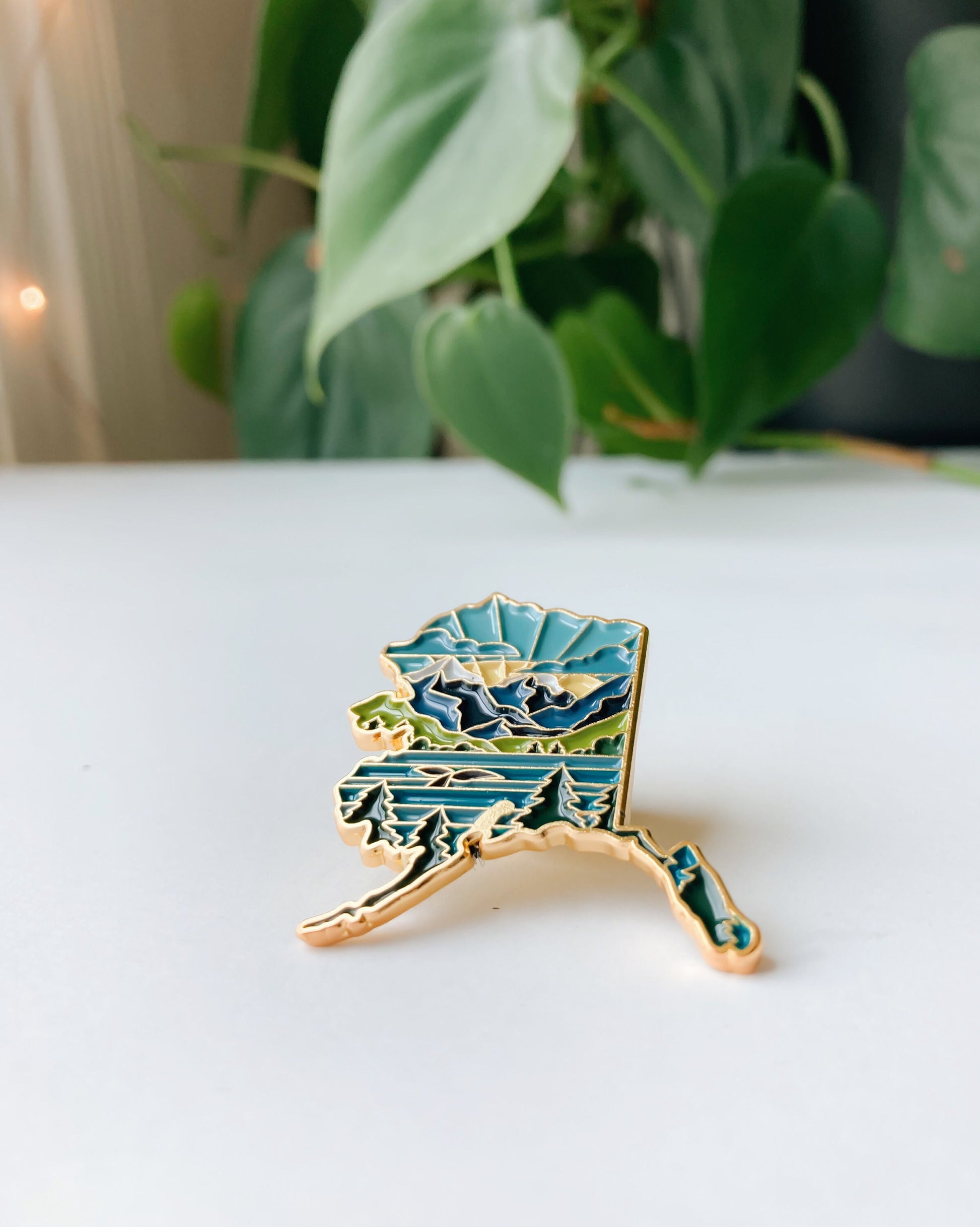 Alaska Enamel Pin | Gold Soft Enamel Pin | Illustrated United State Pin | Butterfly Clasp | 1.25"