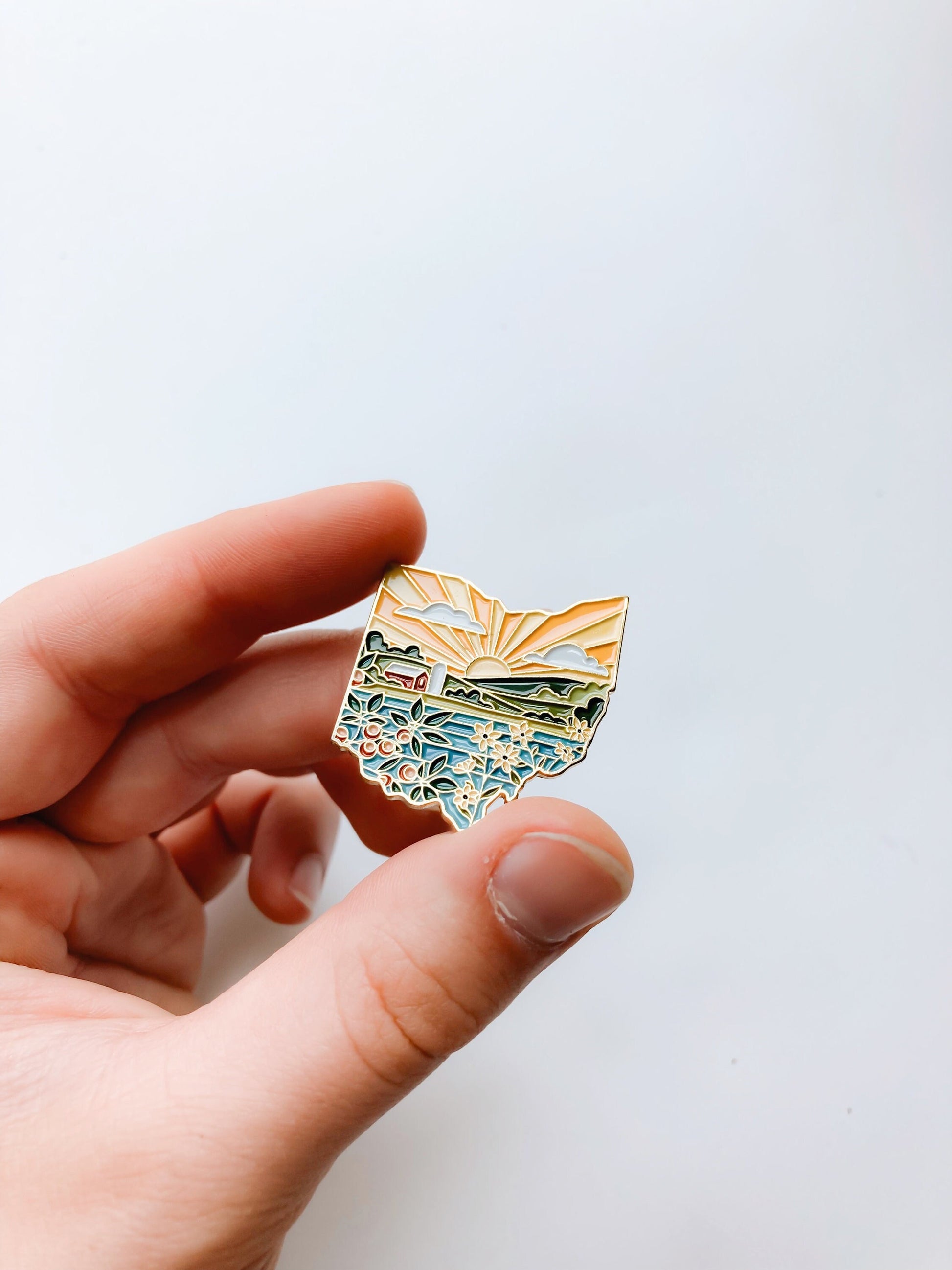 Ohio Enamel Pin | Gold Soft Enamel Pin | Illustrated United State Pin | Butterfly Clasp | 1.25"