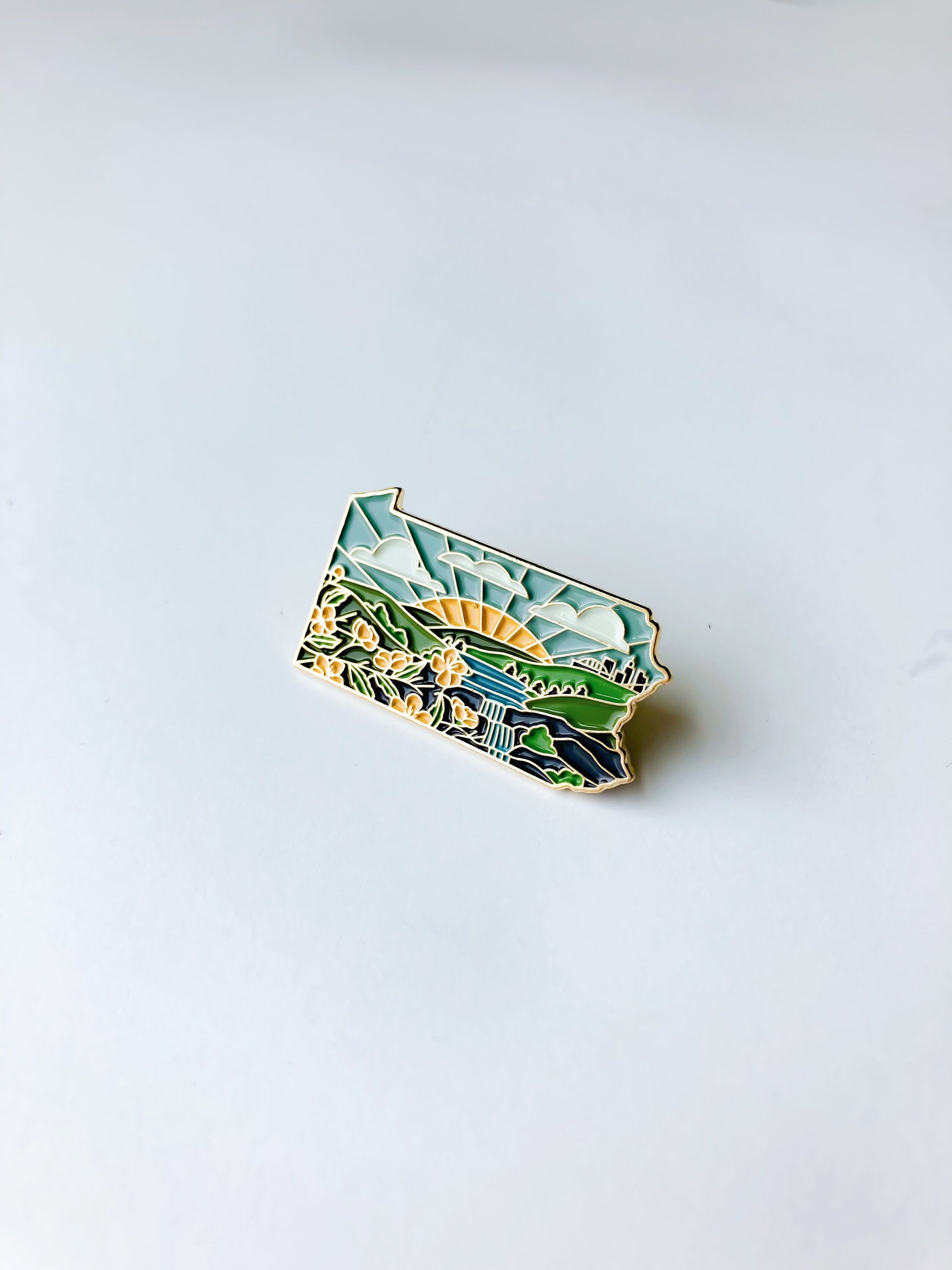 Pennsylvania Enamel Pin | Gold Soft Enamel Pin | Illustrated United State Pin | Butterfly Clasp | 1.25"