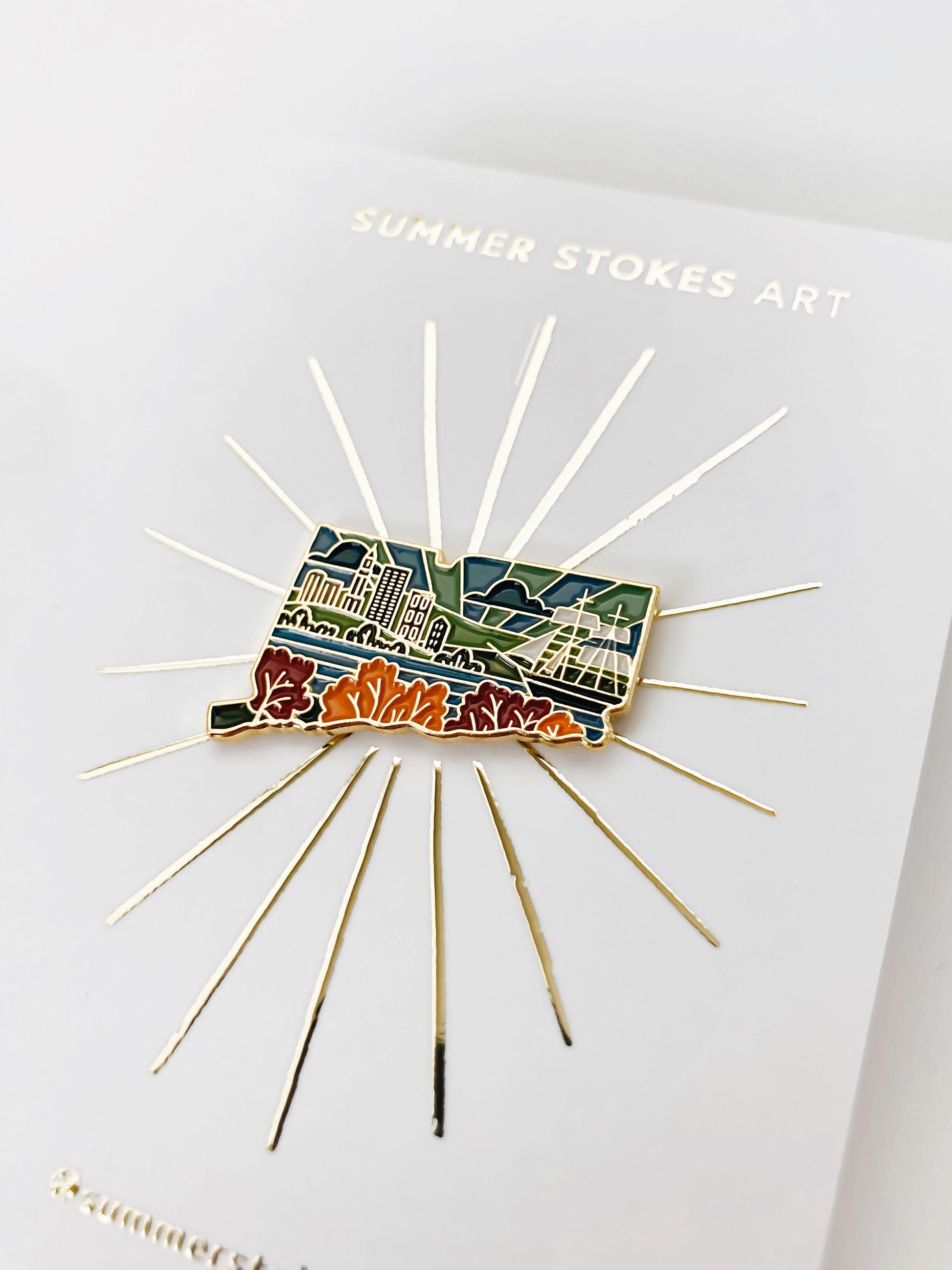 Gold Connecticut Enamel Pin | Connecticut Outline Pin | Illustrated State Pin | Butterfly Clasp | 1"