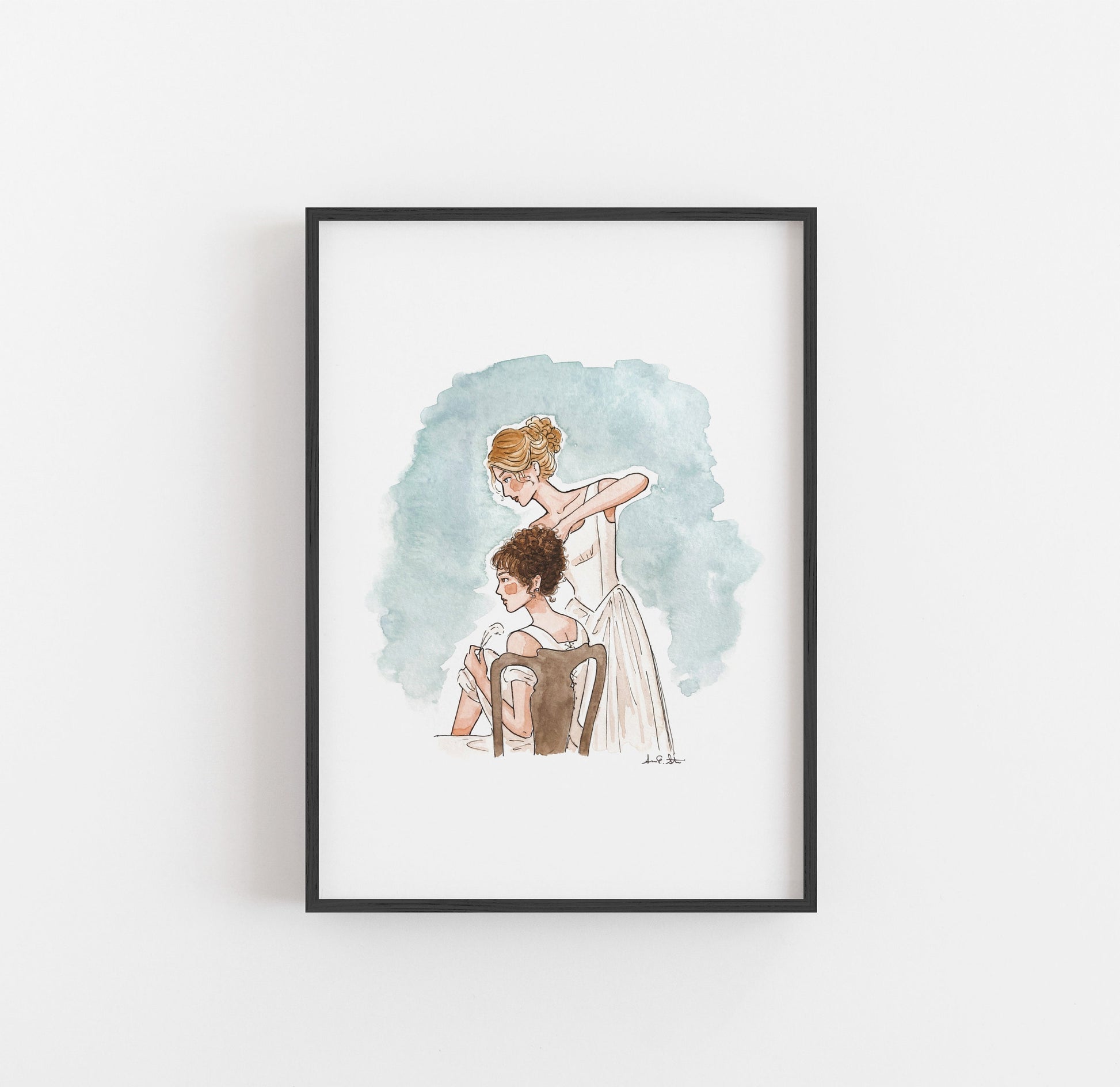Pride & Prejudice Jane and Lizzie Print | Watercolor Illustration | Wall Art | 8x10" 5x7" Archival Art Print | Book Lover Gift | Jane Austen