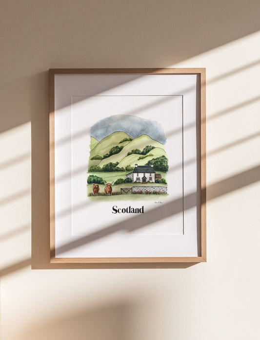 Scotland Print | Watercolor Illustration | Wall Art | 8x10" 5x7" Archival Art Print