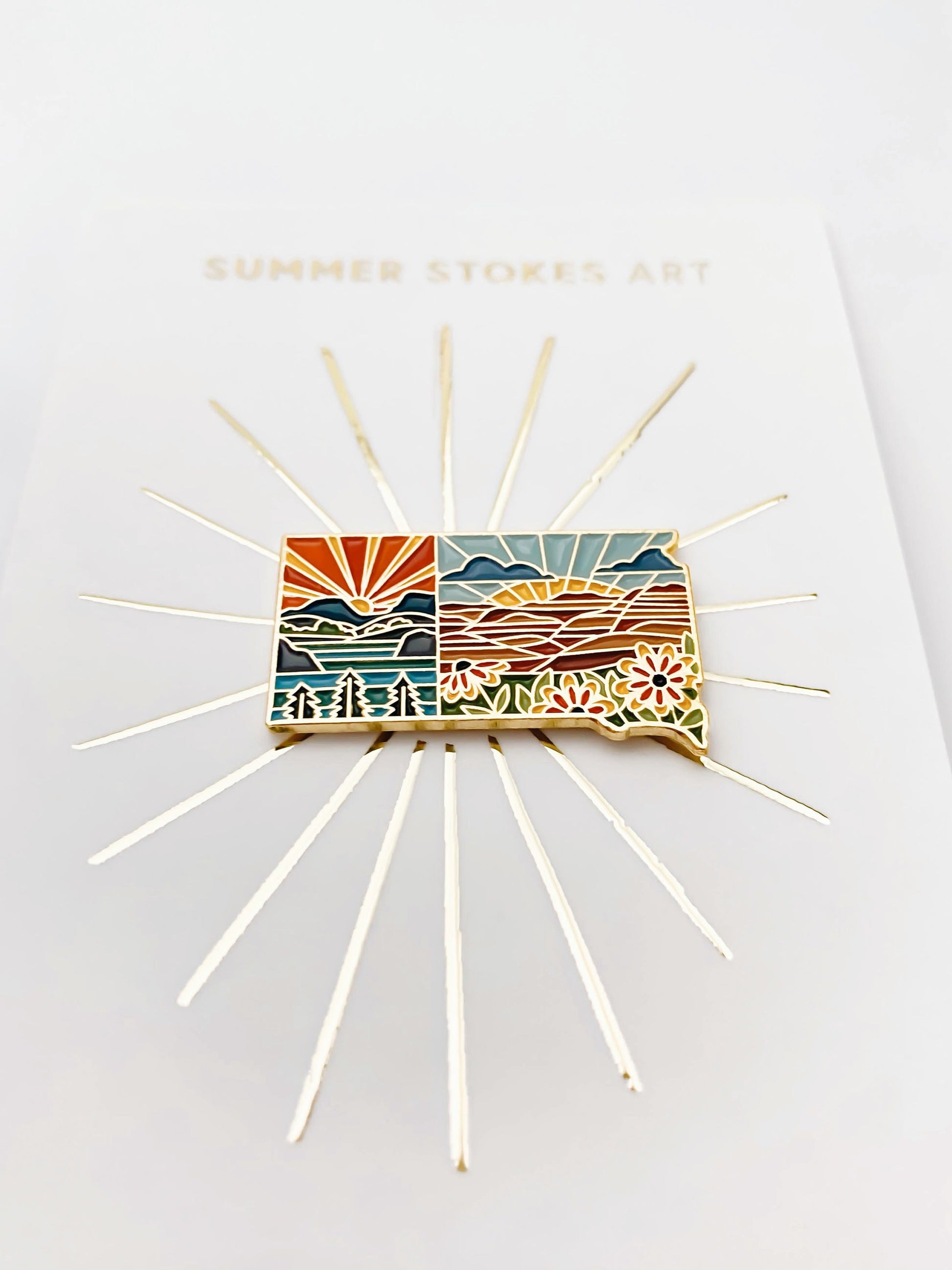 Gold South Dakota Enamel Pin | South Dakota Outline Pin | Illustrated State Pin | Butterfly Clasp | 1"