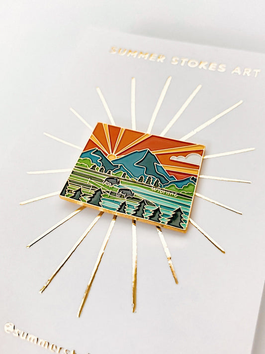 Gold Wyoming Enamel Pin | Wyoming Outline Pin | Illustrated State Pin | Butterfly Clasp | 1"