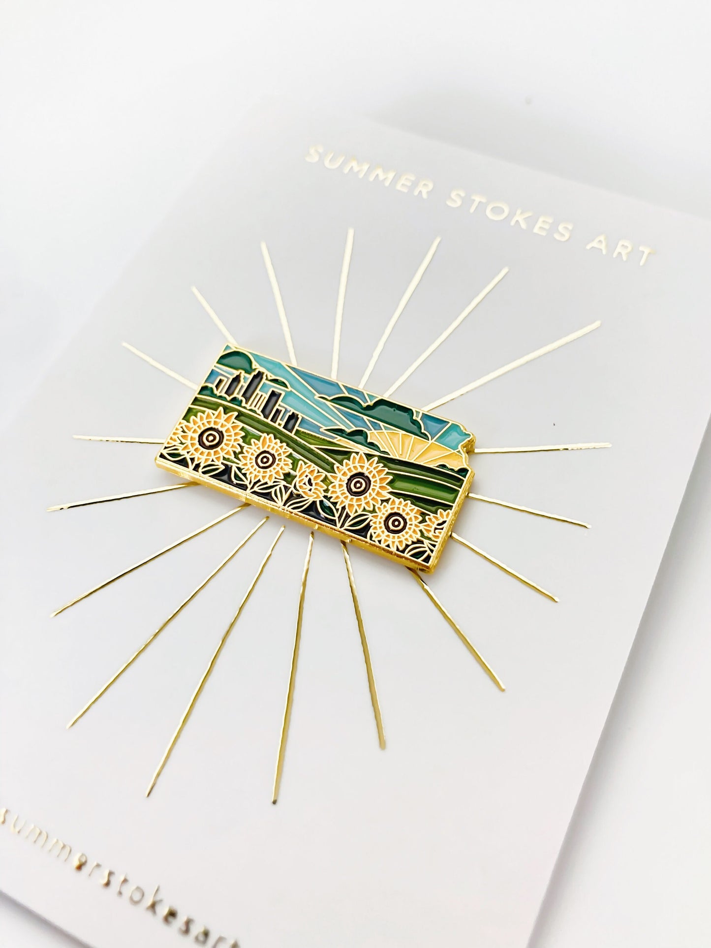 Gold Kansas Sunflower Enamel Pin | Kansas Outline Pin | Illustrated State Pin | Butterfly Clasp | 1"