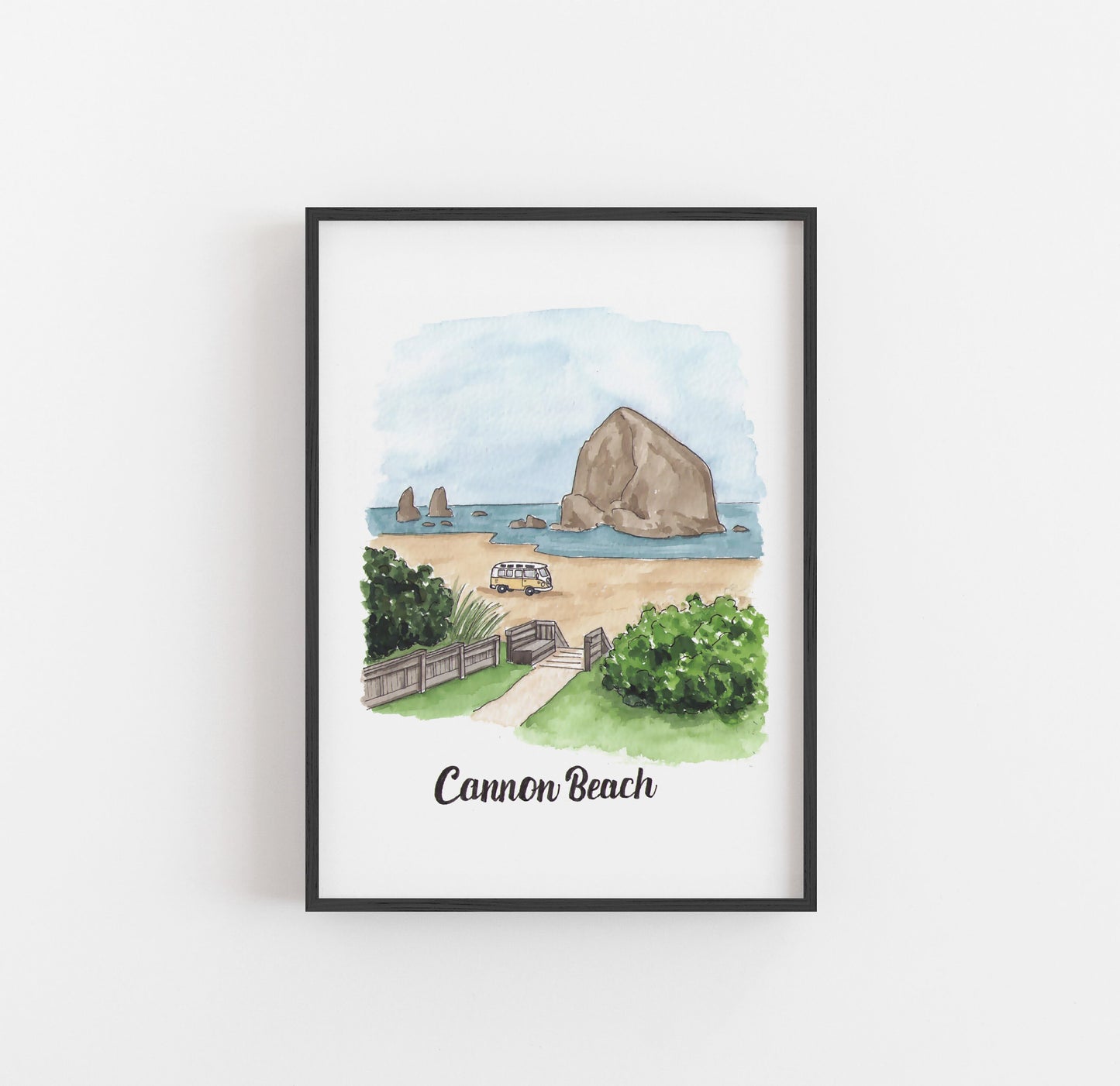 Cannon Beach Print | Watercolor Illustration Art Print | Oregon Coast Painting