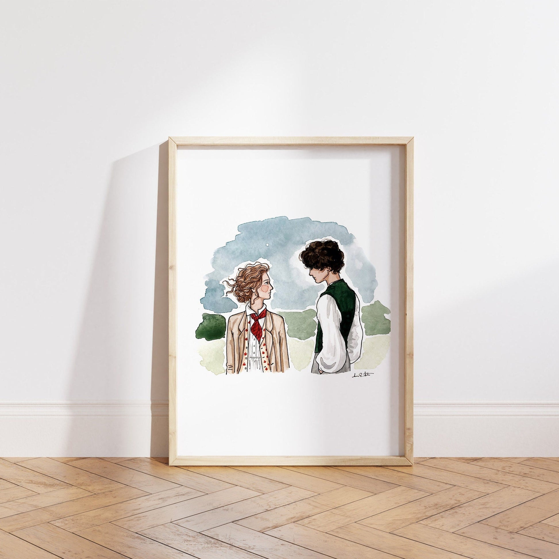 Little Women Print | Watercolor Illustration | Wall Art | 8x10" 5x7" Archival Art Print | Book Lover Gift | Jo & Laurie