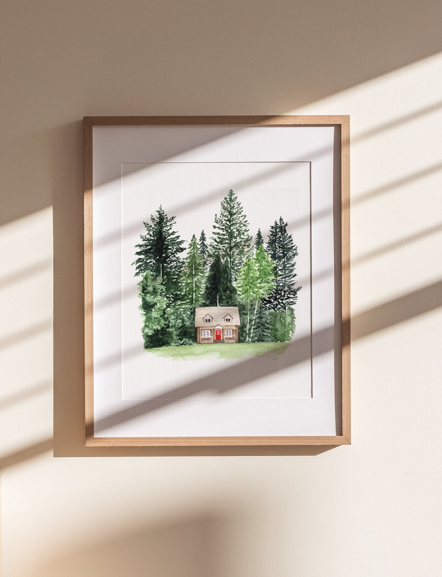 Cabin in the Woods Print | Watercolor Art Print | Pacific Northwest Illustration | Washington Oregon Idaho Decor | Moody PNW Wall Art
