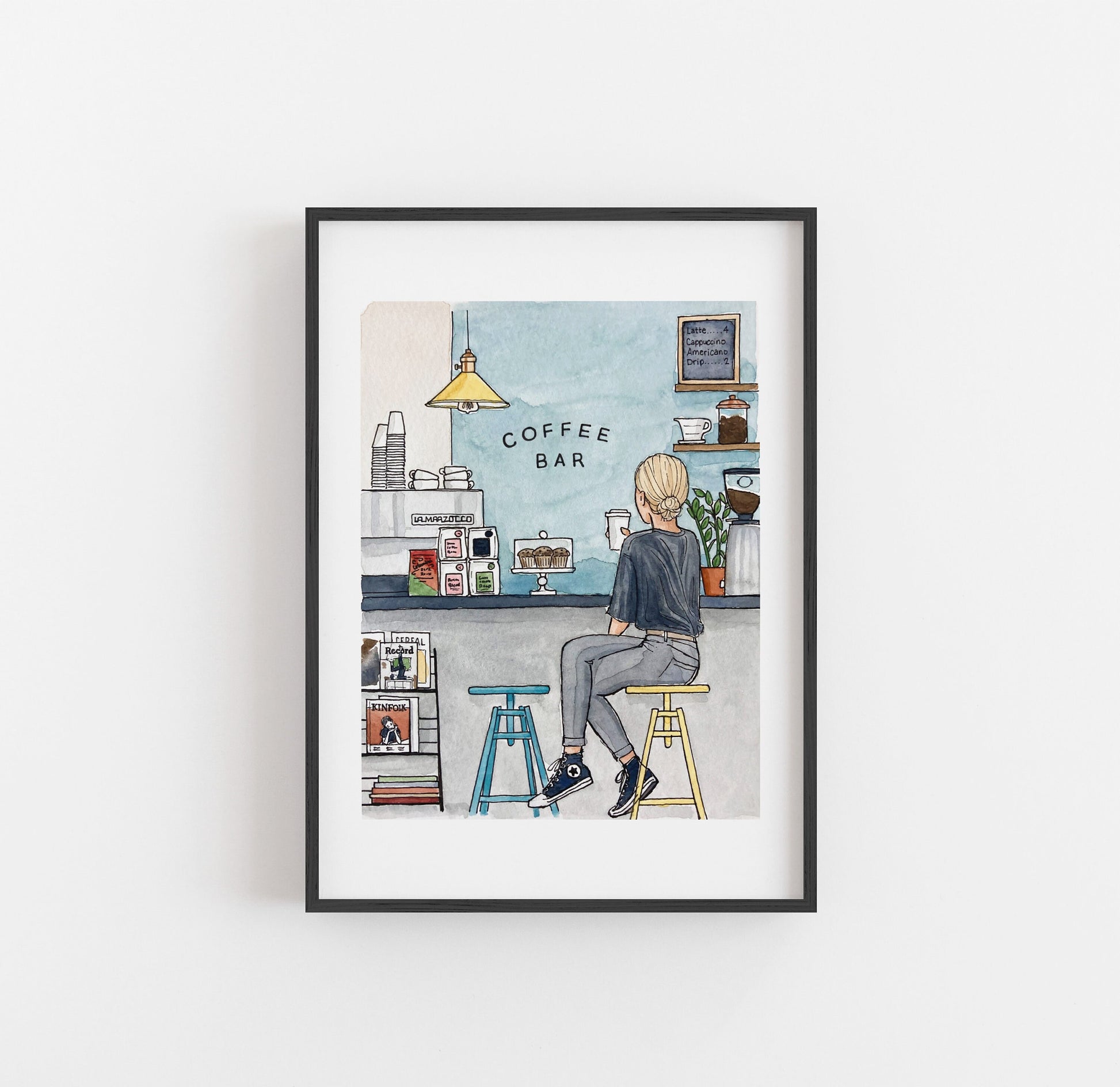 Coffee Shop Print | Watercolor Coffee Art Print | Illustrated Coffee Poster | Coffee Bar Art | Coffee Lovers Gift | Scandinavian Kitchen
