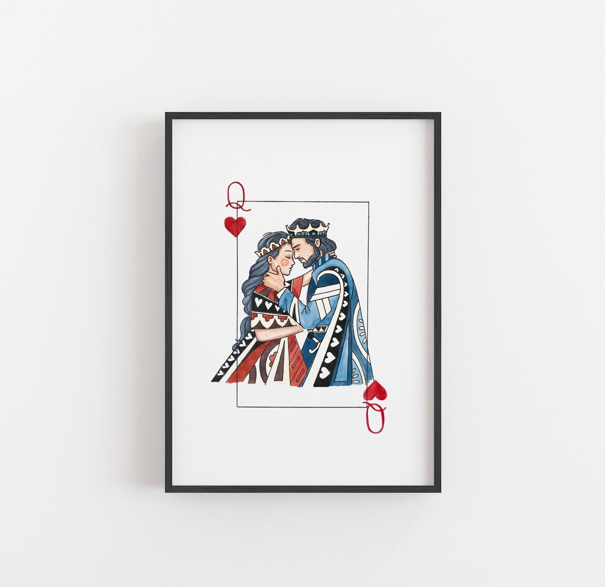 King and Queen Wall Art | Watercolor Illustration | 8x10" 5x7" Art Print | Valentines Gift | King & Queen Playing Cards | Wedding Gift