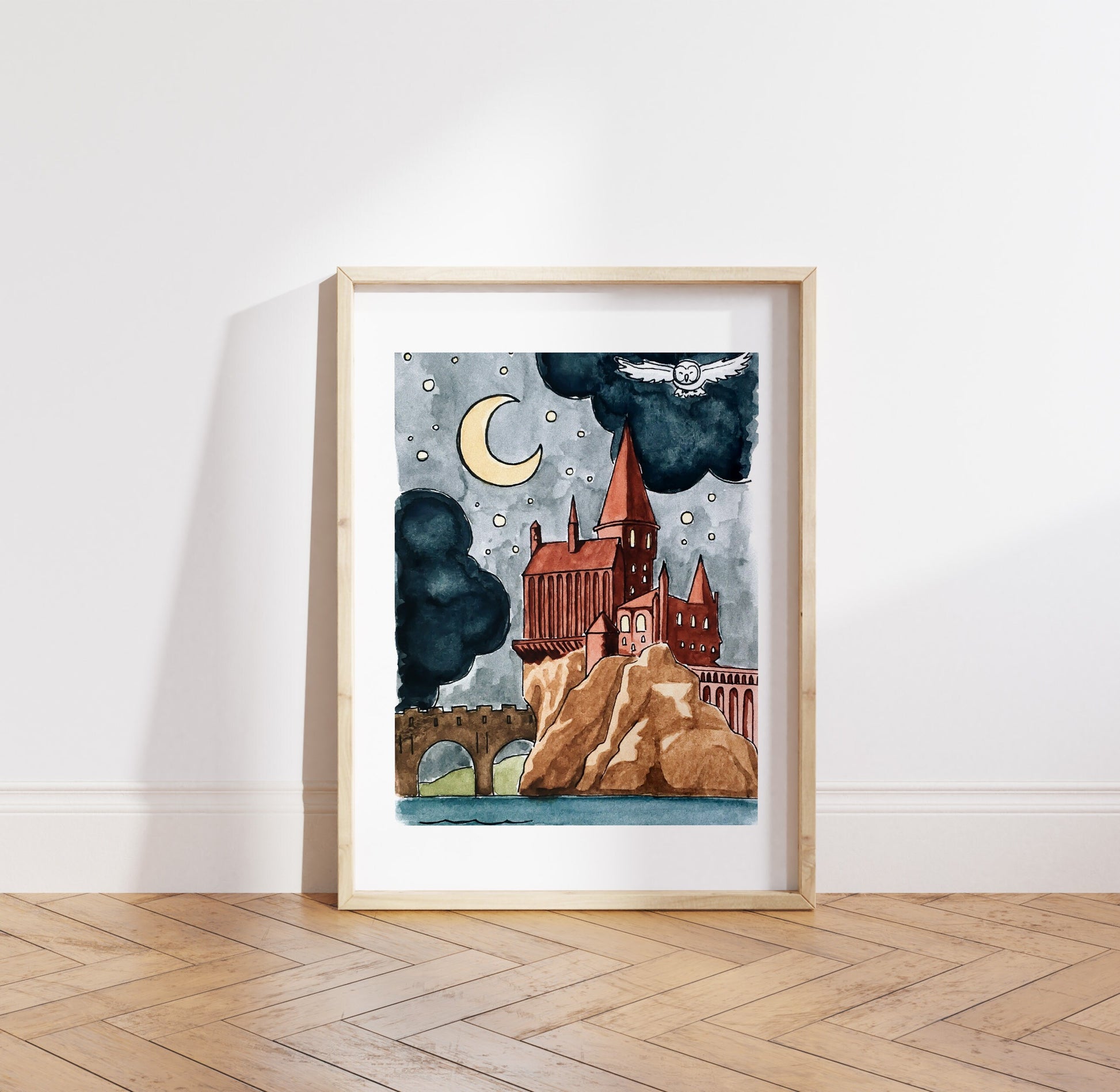 Wizard School Print | Watercolor Illustration | Wizarding Nursery Decor | Wall Art | 8x10" 5x7" Archival Art Print | Book Lover Gift