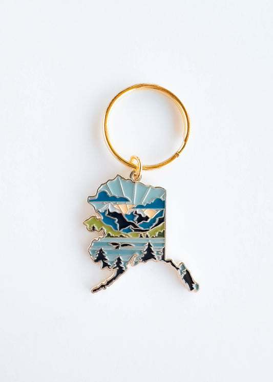 Alaska Soft Enamel Keychain | Alaska Outline Key Ring | Illustrated State Keychain 1.5"