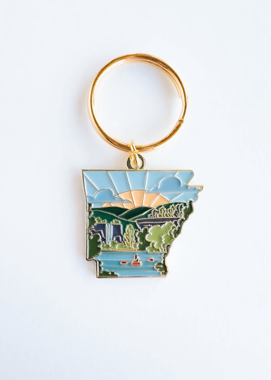 Arkansas Soft Enamel Keychain | Arkansas Outline Key Ring | Illustrated State Keychain 1.5"