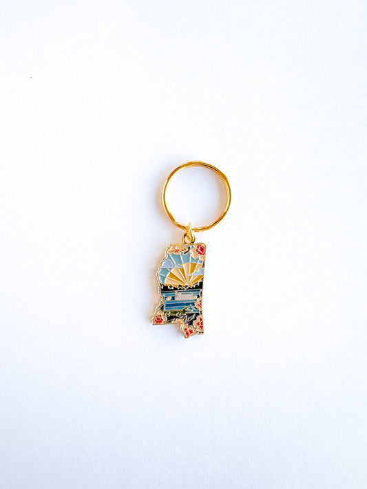 Mississippi Soft Enamel Keychain | Mississippi Outline Key Ring | Illustrated State Keychain 1.5"