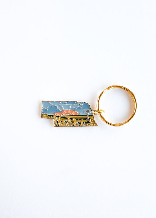 Nebraska Soft Enamel Keychain | Nebraska Outline Key Ring | Illustrated State Keychain 1.5"