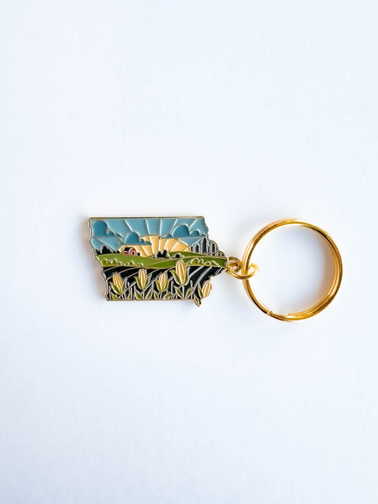 Iowa Soft Enamel Keychain | Iowa Outline Key Ring | Illustrated State Keychain 1.5"