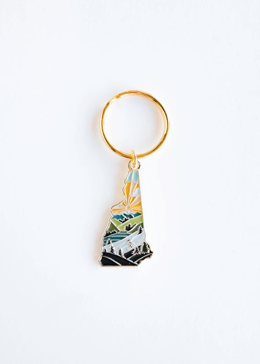 New Hampshire Soft Enamel Keychain | New Hampshire Outline Key Ring | Illustrated State Keychain 1.5"