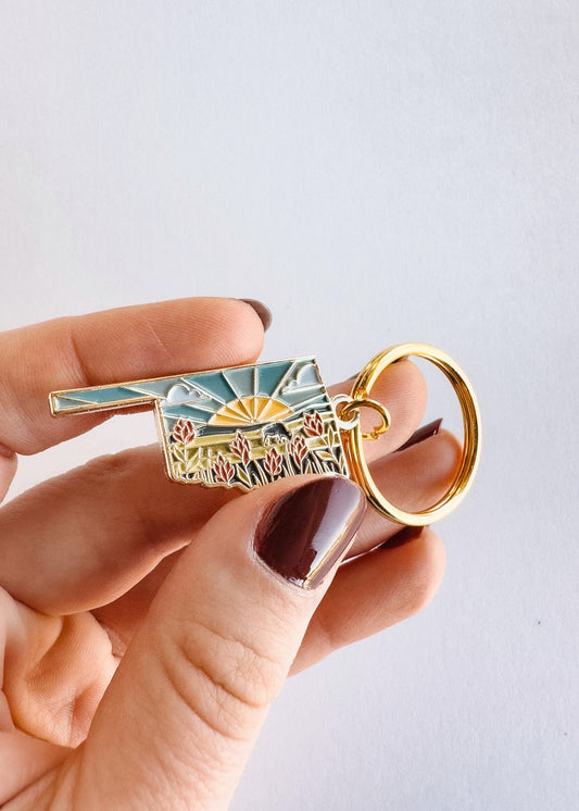 Oklahoma Soft Enamel Keychain | Oklahoma Outline Key Ring | Illustrated State Keychain 1.5"