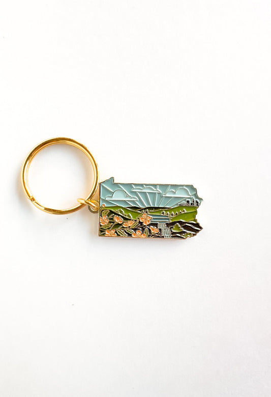 Pennsylvania Soft Enamel Keychain | Washington Outline Key Ring | Illustrated State Keychain 1.5"