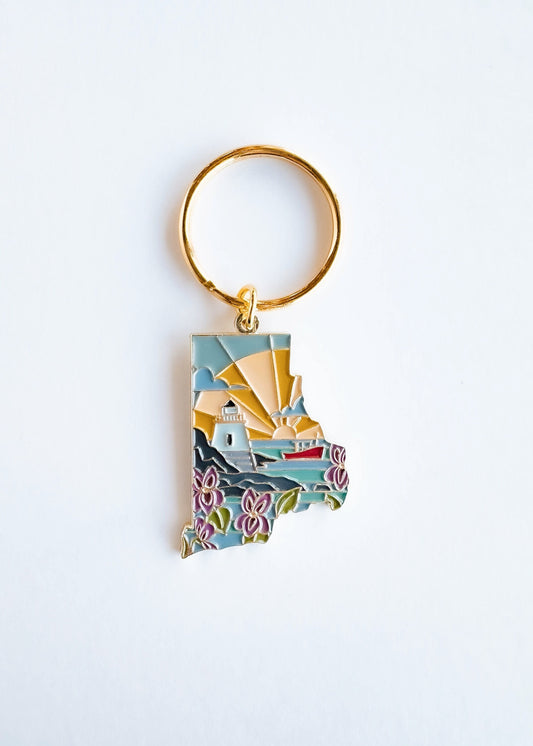 Rhode Island Soft Enamel Keychain | Rhode Island Outline Key Ring | Illustrated State Keychain 1.5"