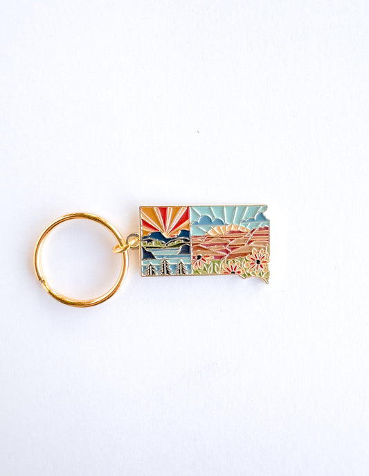 South Dakota Soft Enamel Keychain | South Dakota Outline Key Ring | Illustrated State Keychain 1.5"